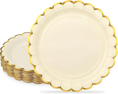 NatNarr 30 Pcs Red Paper Plates 9" Scalloped Red White Party Plates