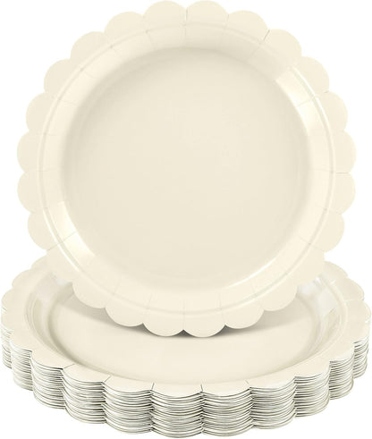 NatNarr 30 Pcs Red Paper Plates 9" Scalloped Red White Party Plates