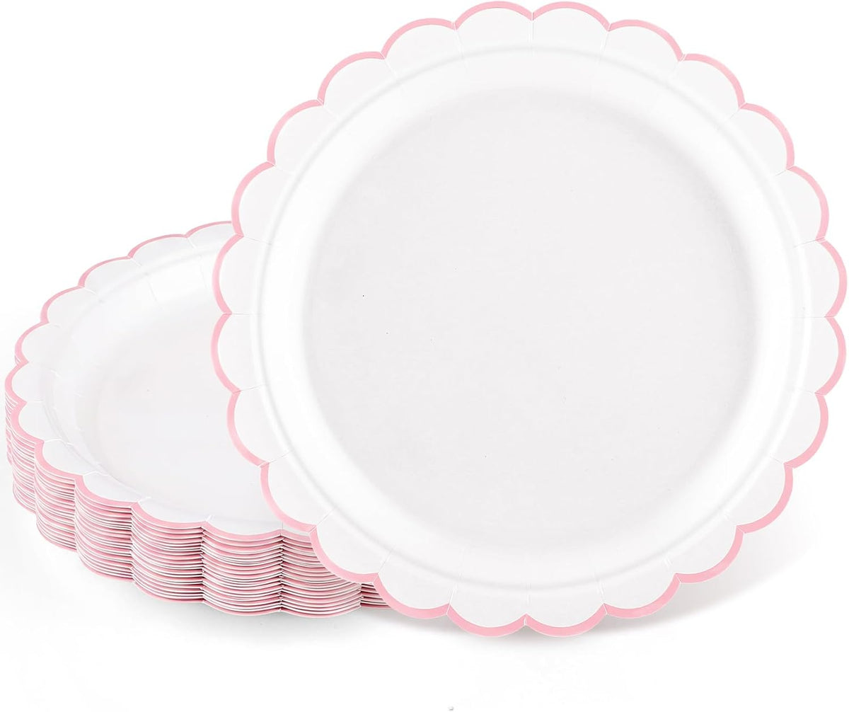 NatNarr 30 Pcs Red Paper Plates 9" Scalloped Red White Party Plates