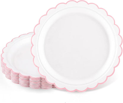 NatNarr 30 Pcs Red Paper Plates 9" Scalloped Red White Party Plates