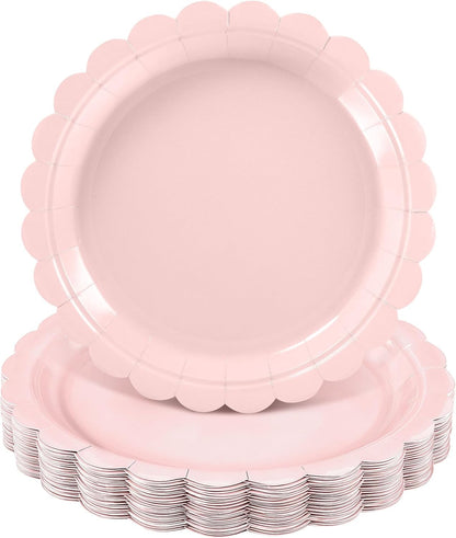 NatNarr 30 Pcs Red Paper Plates 9" Scalloped Red White Party Plates