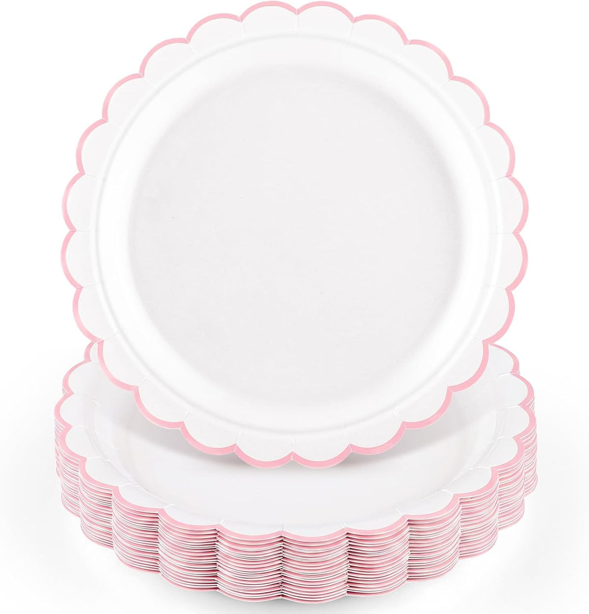 NatNarr 30 Pcs Red Paper Plates 9" Scalloped Red White Party Plates