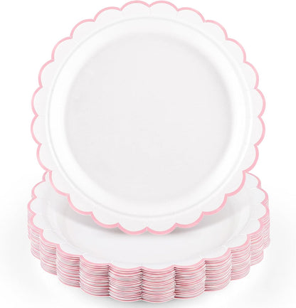 NatNarr 30 Pcs Red Paper Plates 9" Scalloped Red White Party Plates