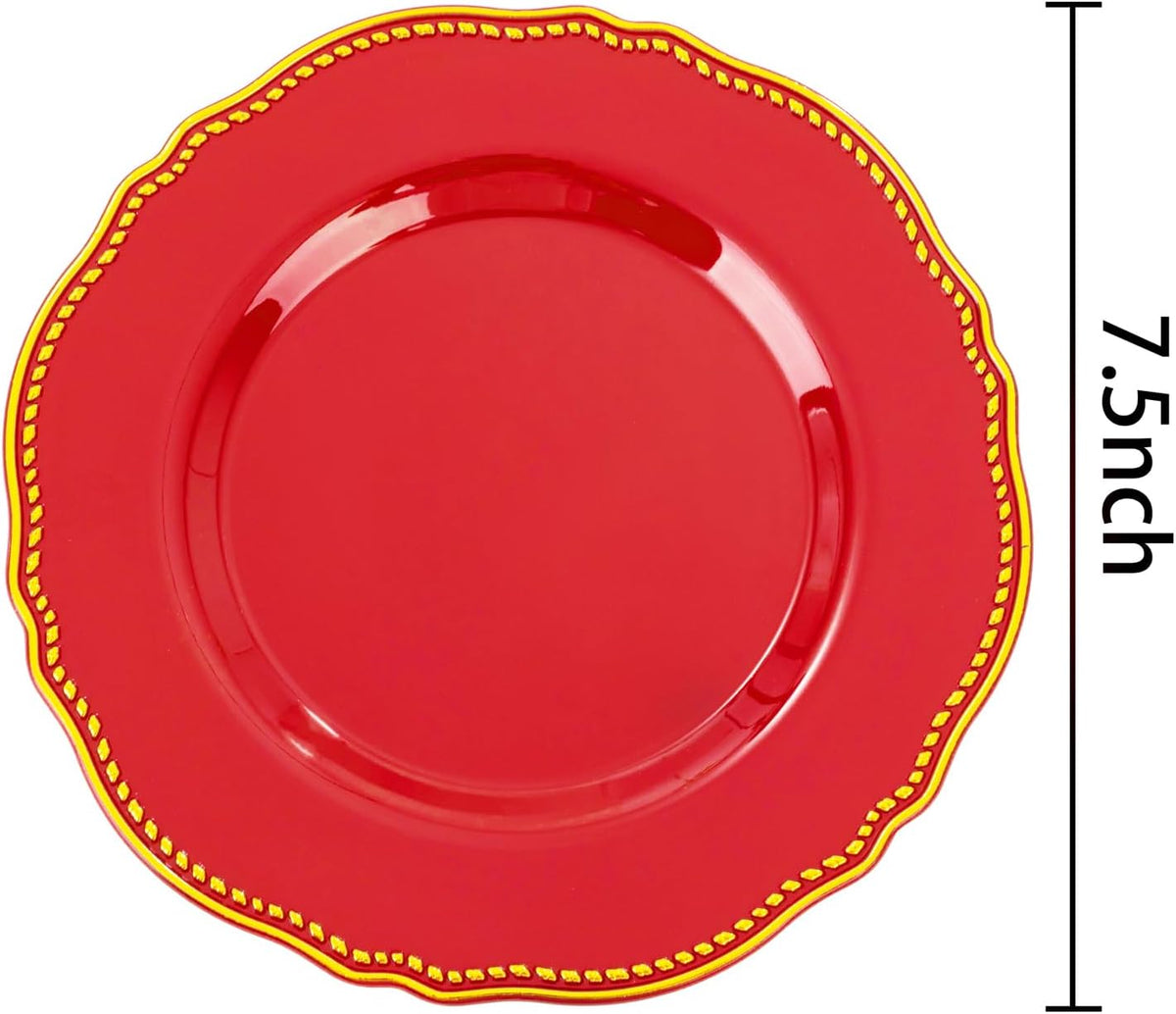 Hioasis 60 Pcs Red Gold Dessert Plates for Christmas
