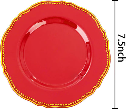 Hioasis 60 Pcs Red Gold Dessert Plates for Christmas