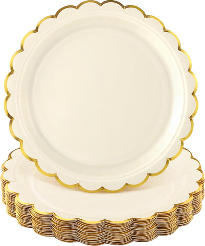 NatNarr 30 Pcs Red Paper Plates 9" Scalloped Red White Party Plates