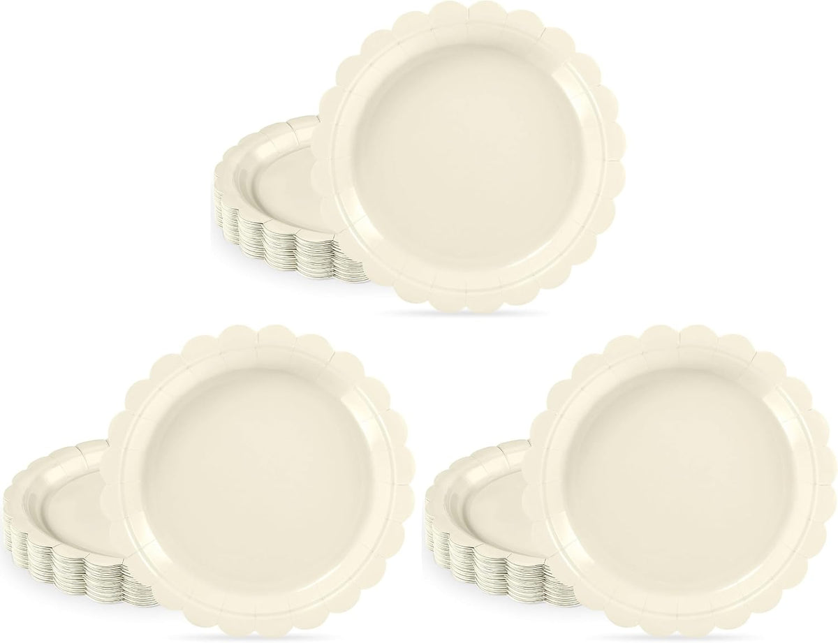 NatNarr 30 Pcs Red Paper Plates 9" Scalloped Red White Party Plates