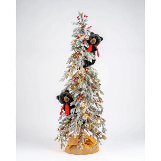 Frosted Christmas Frolic Tree W/Black Bears Large Figurine, 72"