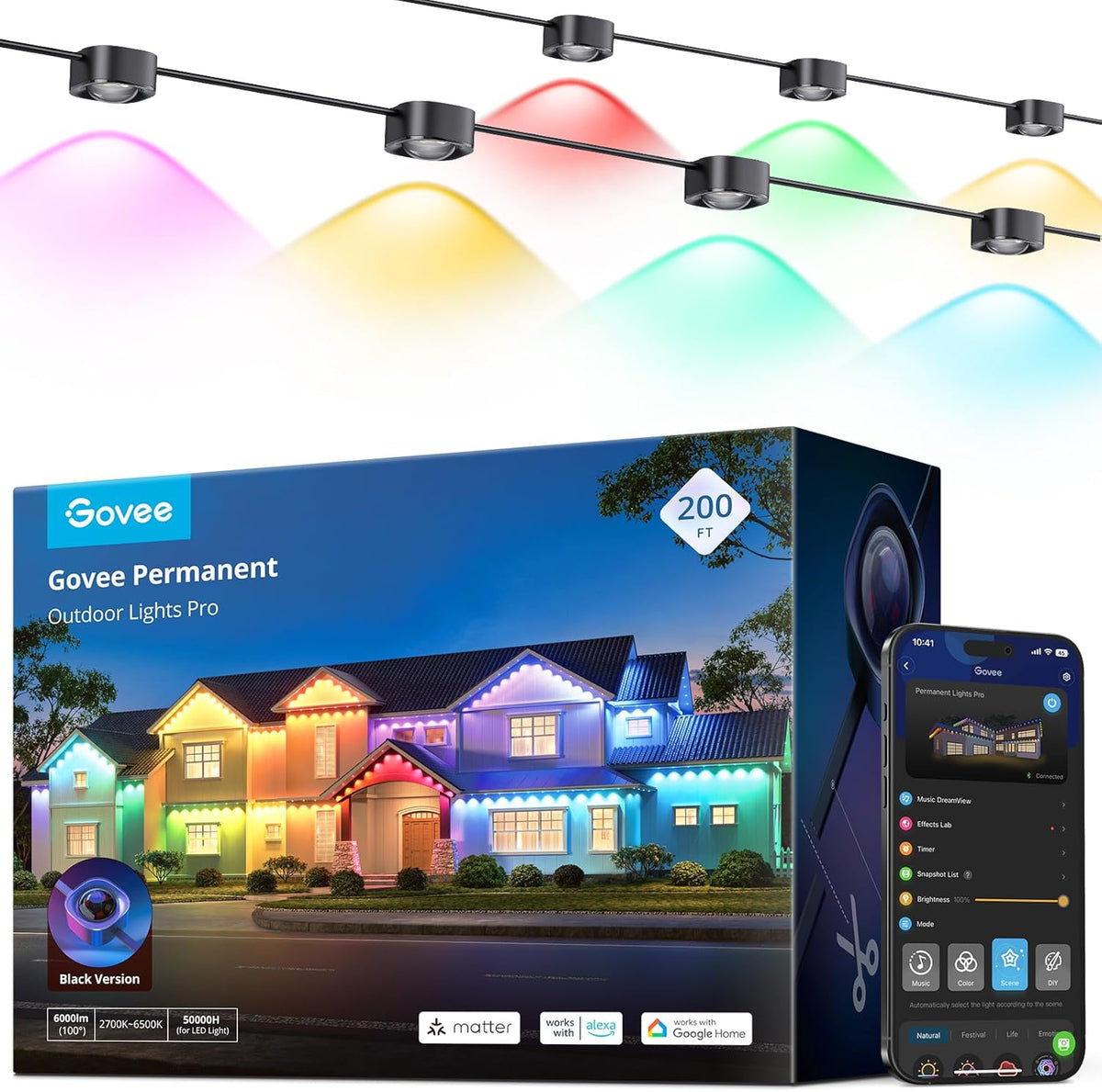 Govee Permanent Outdoor Lights Pro, 200ft with 120 RGBIC LED Lights, White