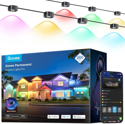 Govee Permanent Outdoor Lights Pro, 200ft with 120 RGBIC LED Lights, Black