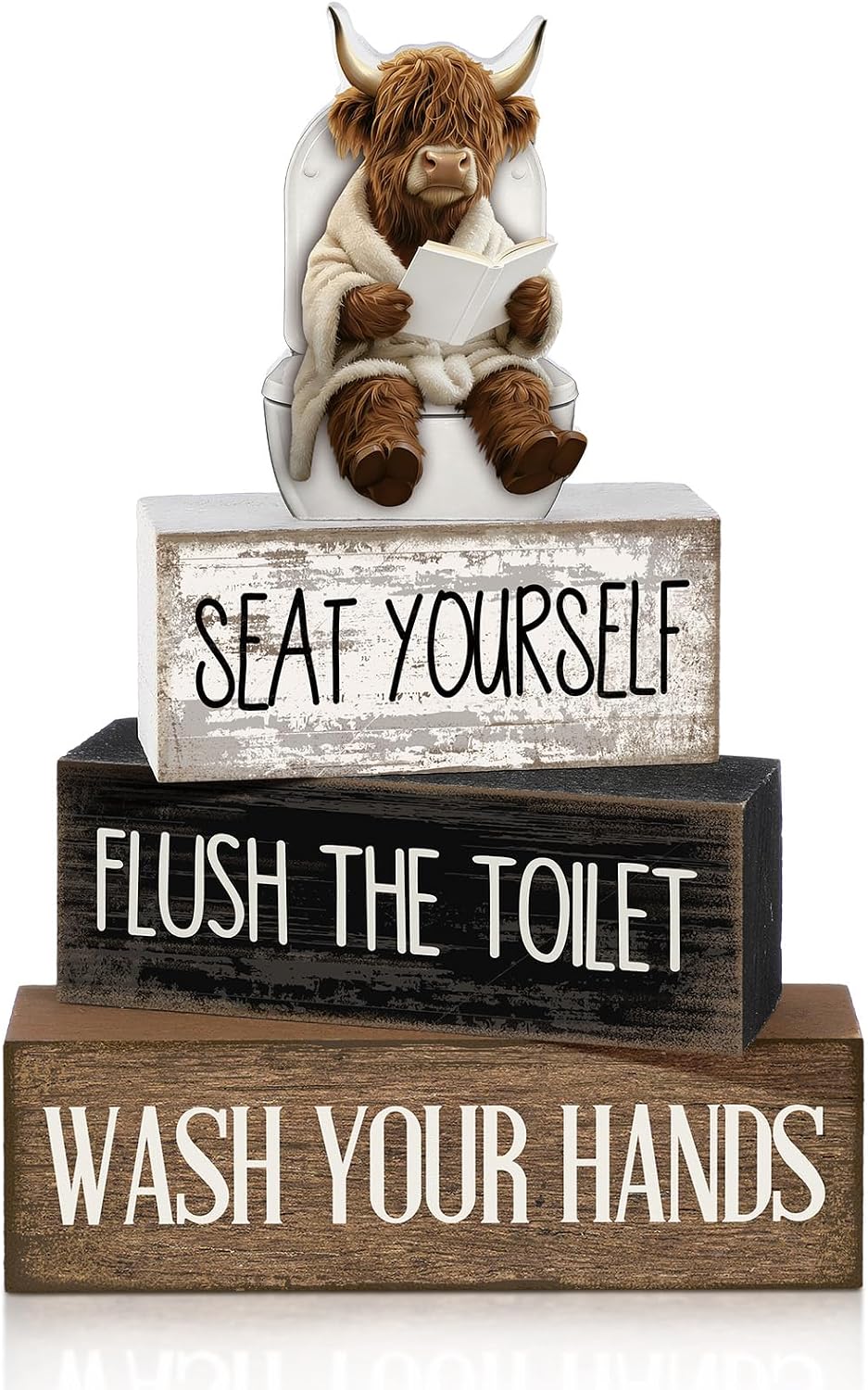 Moucuny 4 Pcs Christmas Table Decorations Indoor, Hot Cocoa Wood Block Sign
