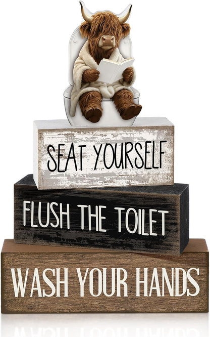 Moucuny 4 Pcs Christmas Table Decorations Indoor, Hot Cocoa Wood Block Sign