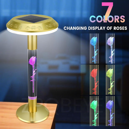 Solar Table Lamp, 7-Color Changing Touch Control Rechargeable Light