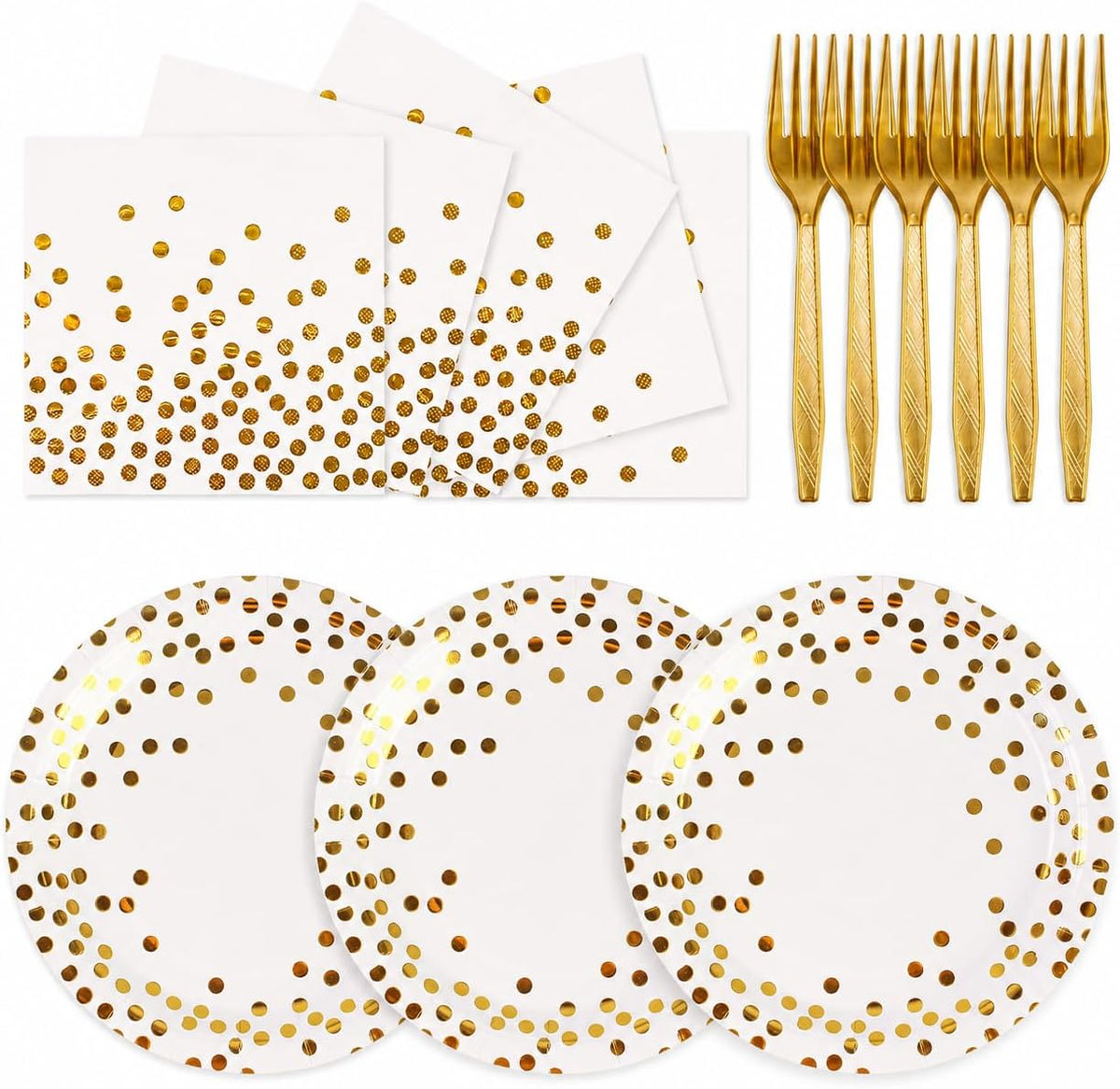 Paper Plates and Napkins Set, Red and Gold Dot, 75PCS, Serves 25