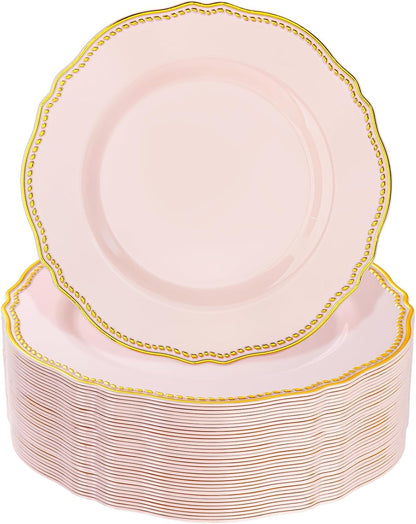 Hioasis 60 Pcs Red Gold Dessert Plates for Christmas
