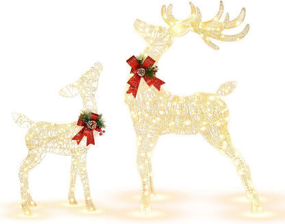 Tangkula 3 Pieces Lighted Christmas Reindeer, Holiday Reindeer Family Set