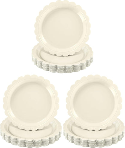 NatNarr 30 Pcs Red Paper Plates 9" Scalloped Red White Party Plates