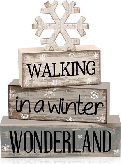 Moucuny 4 Pcs Christmas Table Decorations Indoor, Hot Cocoa Wood Block Sign