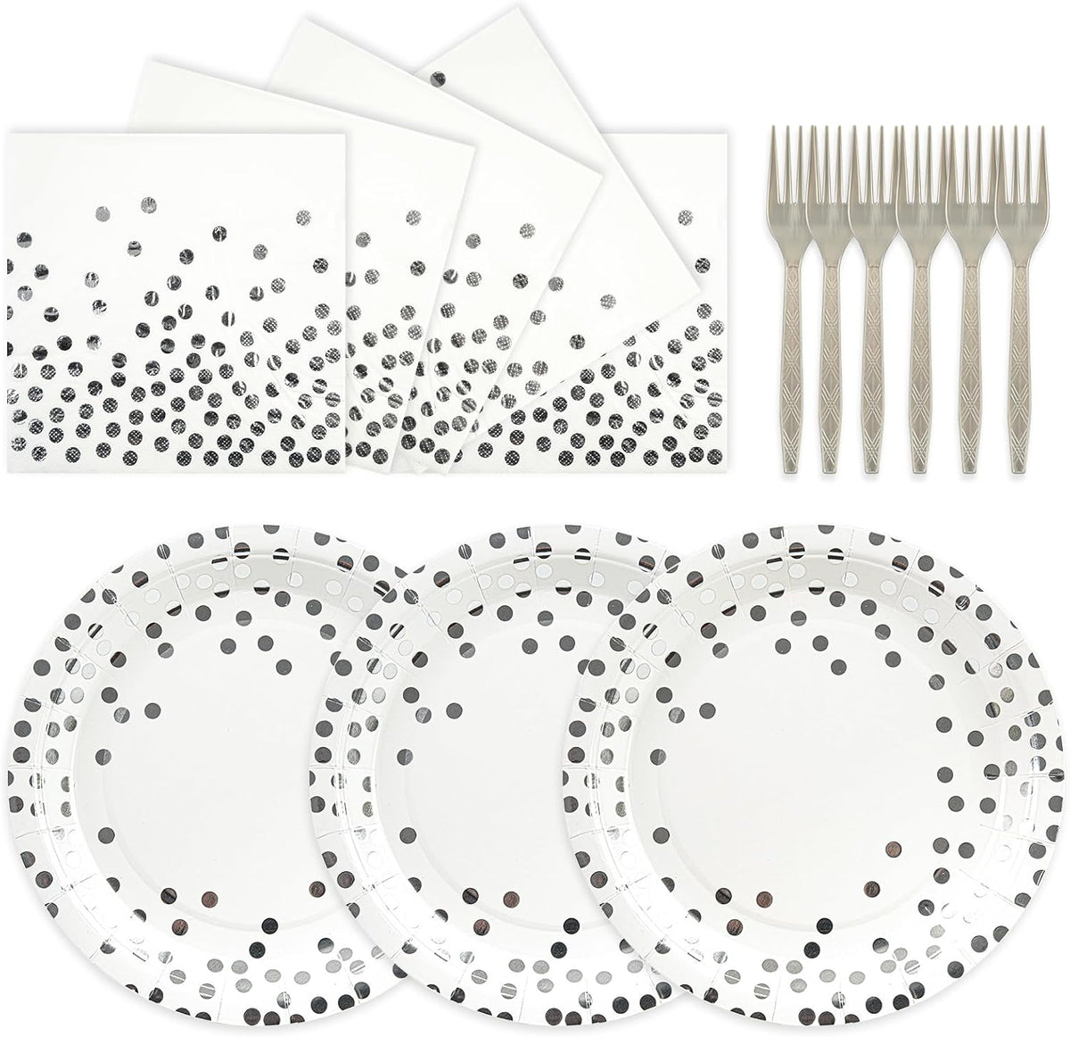 Paper Plates and Napkins Set, Red and Gold Dot, 75PCS, Serves 25