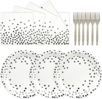 Paper Plates and Napkins Set, Red and Gold Dot, 75PCS, Serves 25
