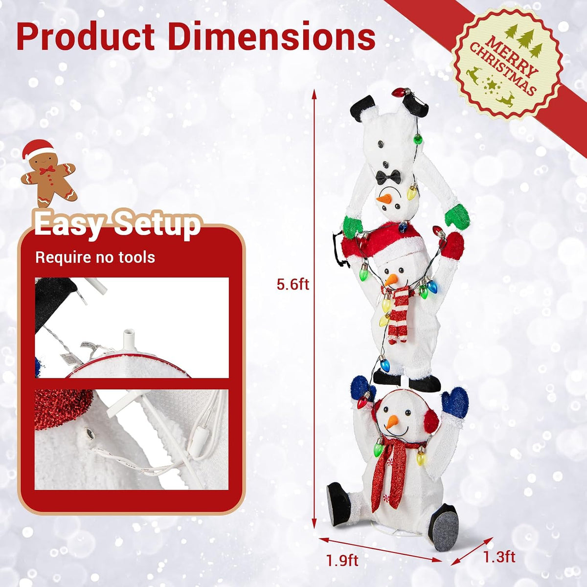 Tangkula 5.6 FT Lighted Christmas Stacked Snowman, 3D Xmas Light-up Snowman