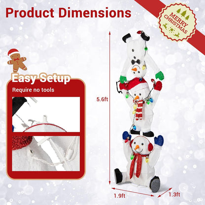 Tangkula 5.6 FT Lighted Christmas Stacked Snowman, 3D Xmas Light-up Snowman