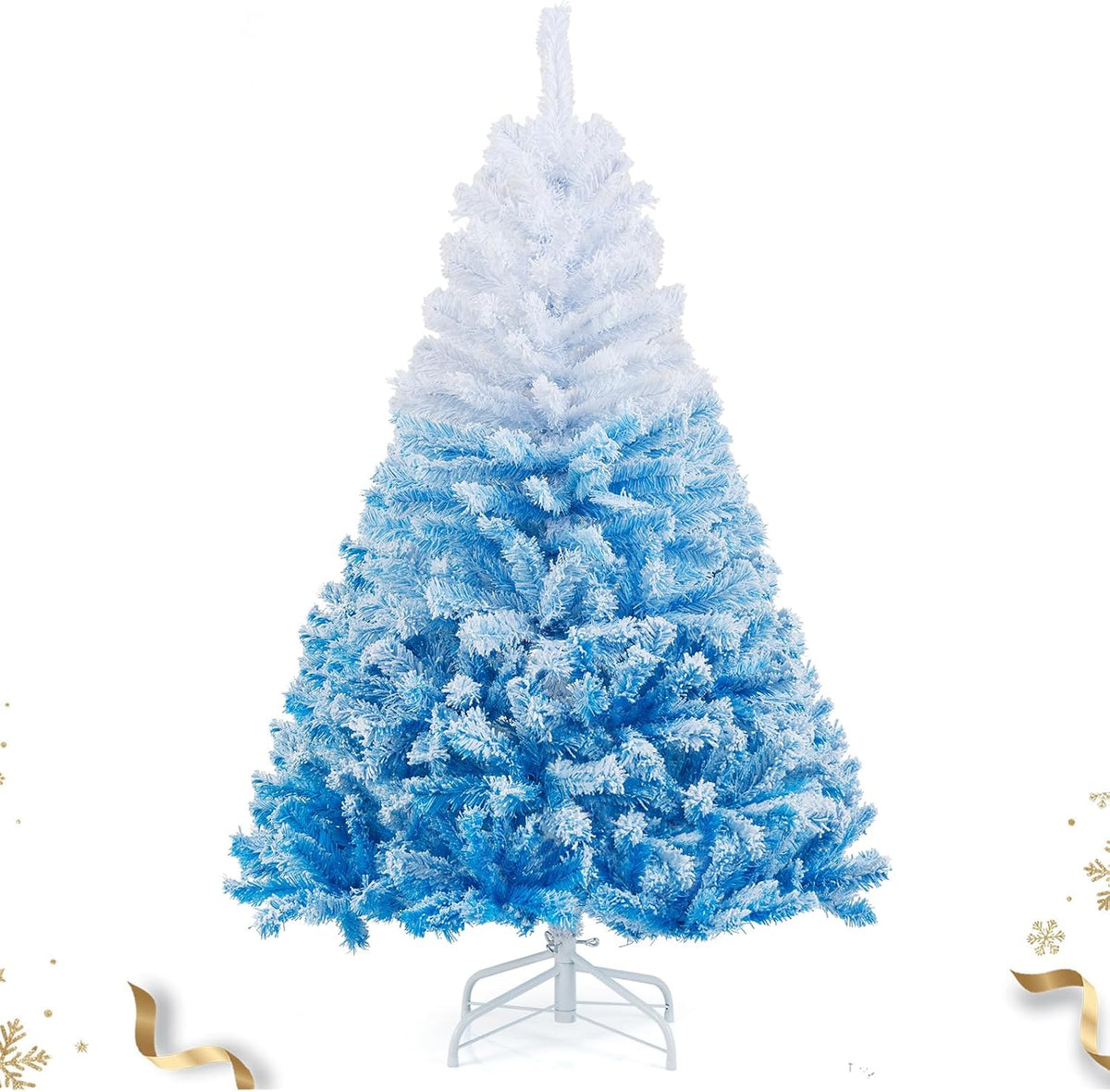HAPPYGRILL 6FT Artificial Christmas Tree, Unlit Xmas Pine Tree, Metal Stand