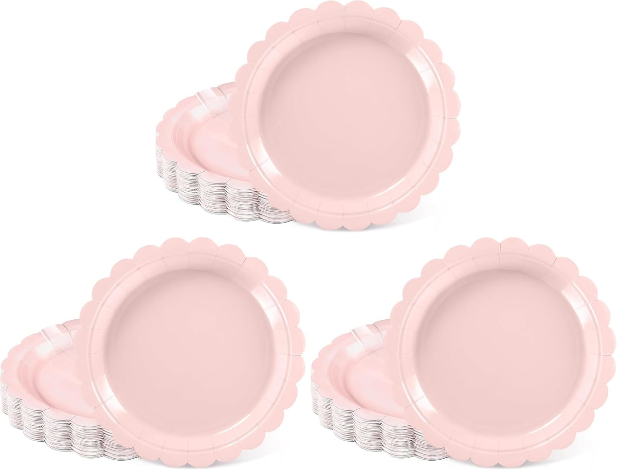 NatNarr 30 Pcs Red Paper Plates 9" Scalloped Red White Party Plates