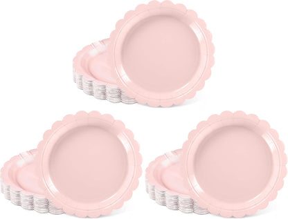 NatNarr 30 Pcs Red Paper Plates 9" Scalloped Red White Party Plates
