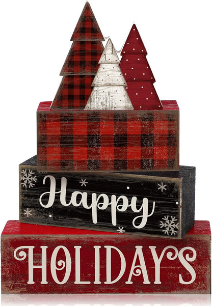 Moucuny 4 Pcs Christmas Table Decorations Indoor, Hot Cocoa Wood Block Sign