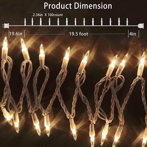 HISHINY Christmas Lights 100 Count Mini Clear Lights 21ft White Wire Christmas Tree String Lights Set for Outdoor Indoor Christmas Decorations Wedding Valentines Day Decor,UL Certified (21feet)
