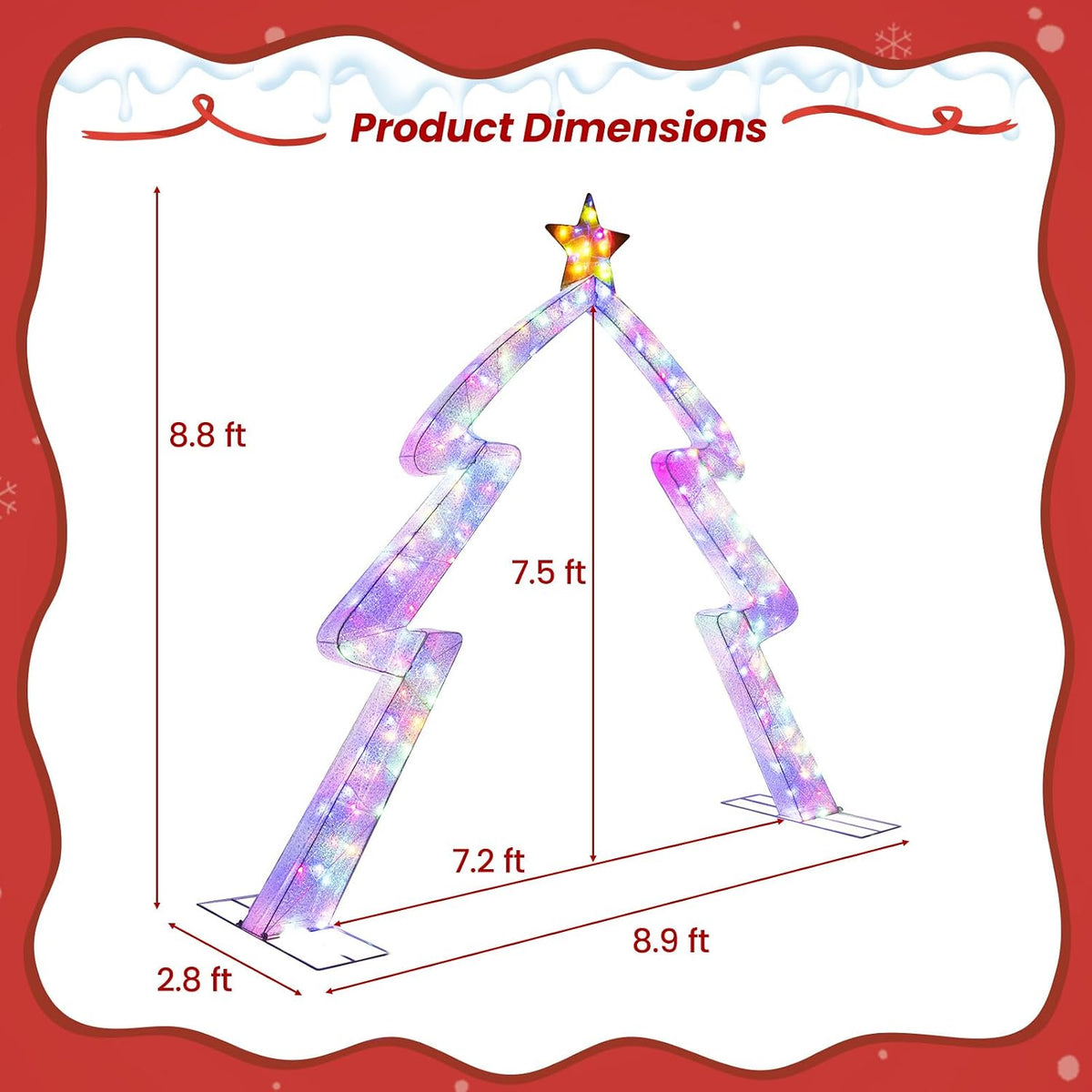 Tangkula 8.8 FT Outdoor Lighted Christmas Tree-Shaped Archway with Top Star