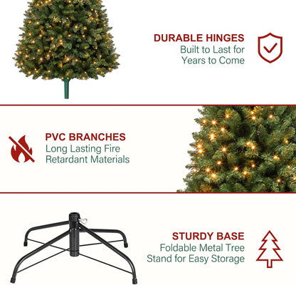 Hykolity 7 ft Prelit Artificial Christmas Tree with 300 Warm White LEDs