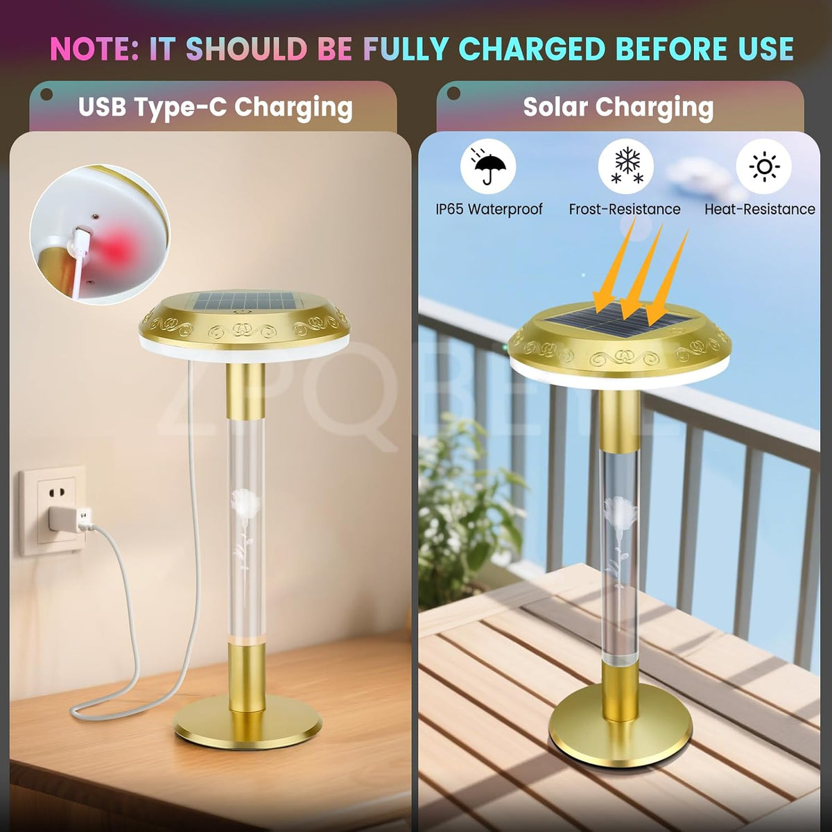 Solar Table Lamp, 7-Color Changing Touch Control Rechargeable Light