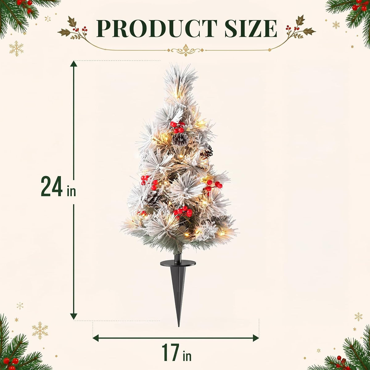 24 Inch Outdoor Christmas Trees, 2 Pack Prelit Porch Decor 50 LED