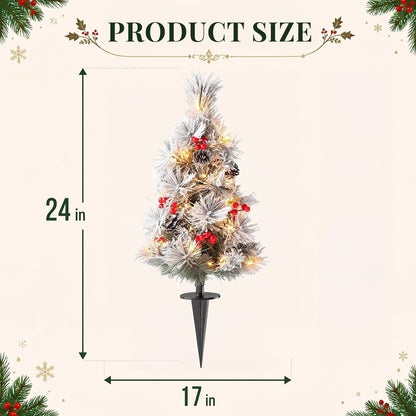 24 Inch Outdoor Christmas Trees, 2 Pack Prelit Porch Decor 50 LED