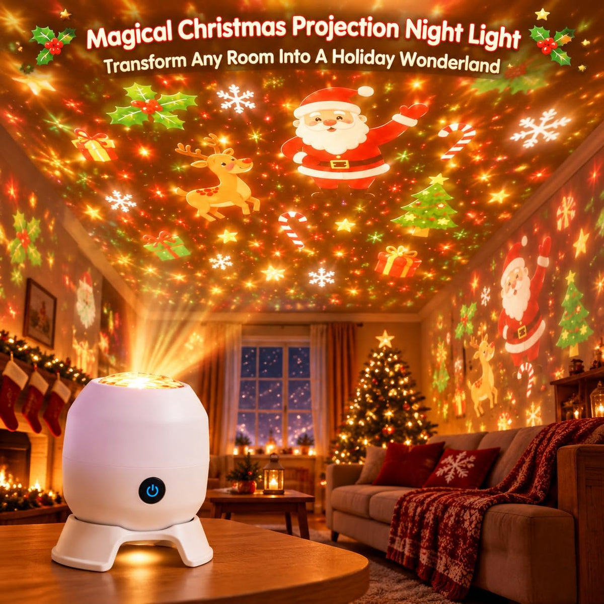 Magical Christmas Projection Night Light Holiday Room Transformer