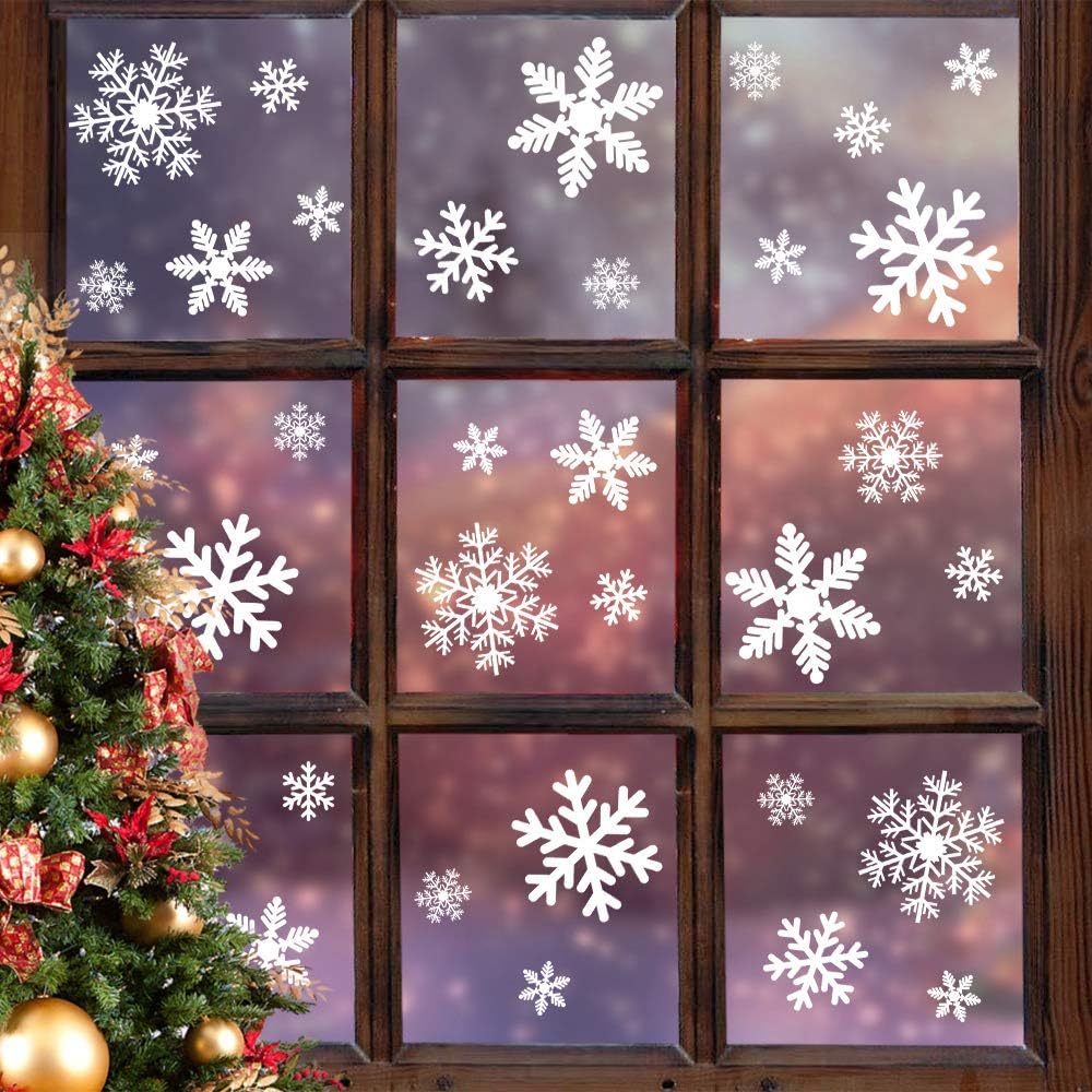 LUDILO 135Pcs Christmas Decorations Window Clings Snowflakes Window Decals