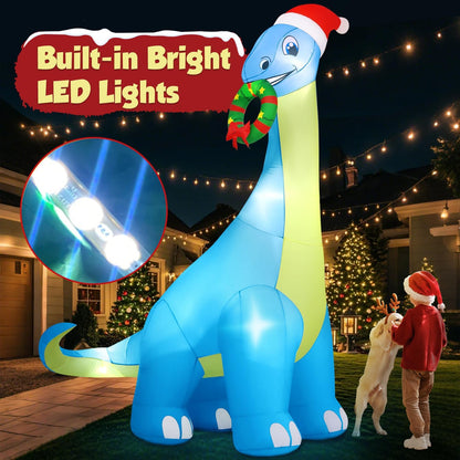 13FT Giant Christmas Inflatables Decoration Dinosaur Built-in Bright LED Lights & Extra Strong Blower Blow Up Yard Decoration Blowups with Large Huge Xmas Wreath Hat for Holiday Party Xmas New Year