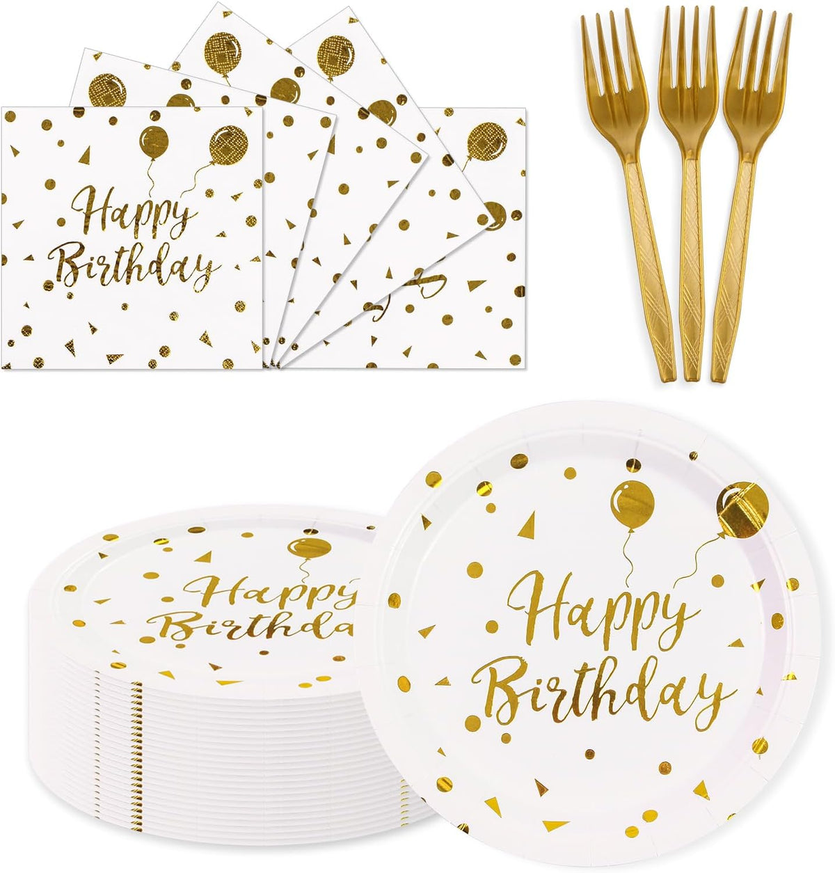Paper Plates and Napkins Set, Red and Gold Dot, 75PCS, Serves 25