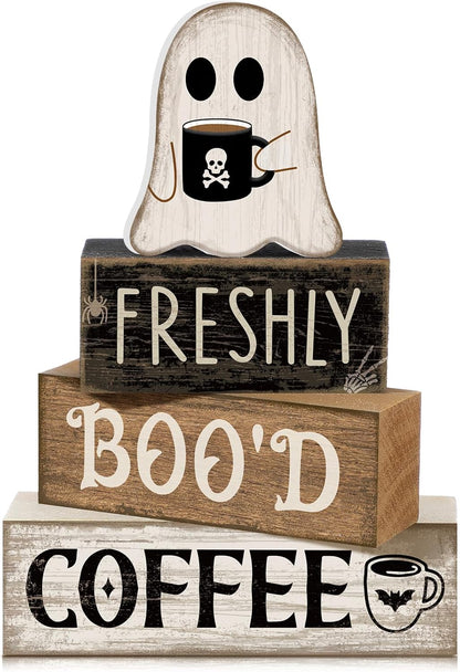 Moucuny 4 Pcs Christmas Table Decorations Indoor, Hot Cocoa Wood Block Sign