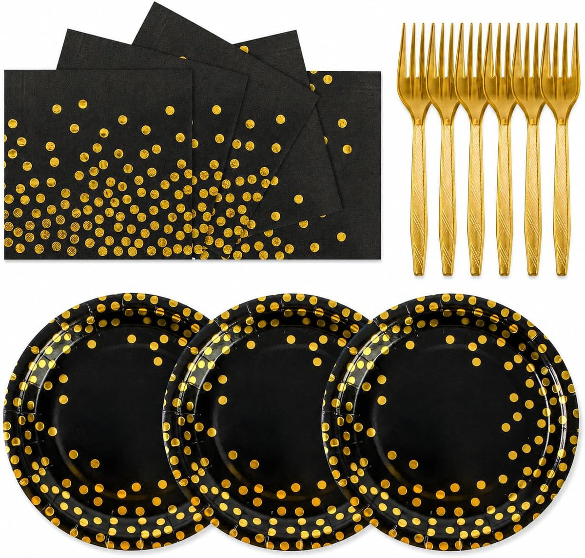 Paper Plates and Napkins Set, Red and Gold Dot, 75PCS, Serves 25