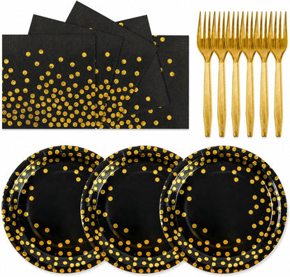 Paper Plates and Napkins Set, Red and Gold Dot, 75PCS, Serves 25