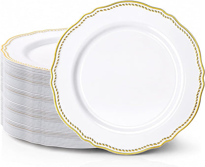 Hioasis 60 Pcs Red Gold Dessert Plates for Christmas