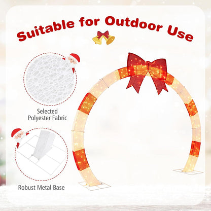 Tangkula 10.4 FT Outdoor Christmas Lighted Archway with Large Red Bow