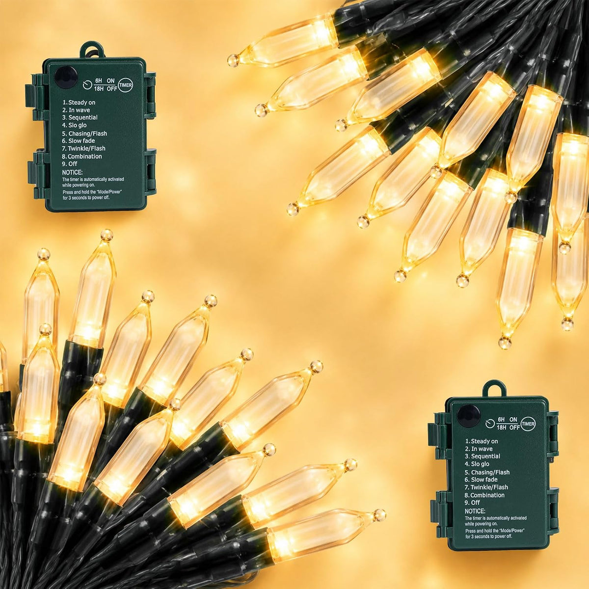 LED Battery Operated Christmas Lights Indoor Outdoor 18ft 4Pack Mini Lights