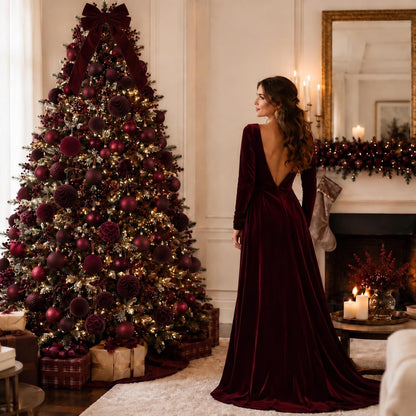 Hollowfly 56 Pcs Burgundy Velvet Christmas Balls Ornaments Set