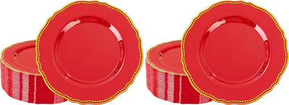 Hioasis 60 Pcs Red Gold Dessert Plates for Christmas
