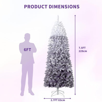 Garvee 6 ft Snow Flocked Pencil Christmas Tree, Slim Artificial Christmas Tree with Sturdy Metal Stand, Skinny Xmas Tree Holiday Decoration for Home, Office, Purple Gradient