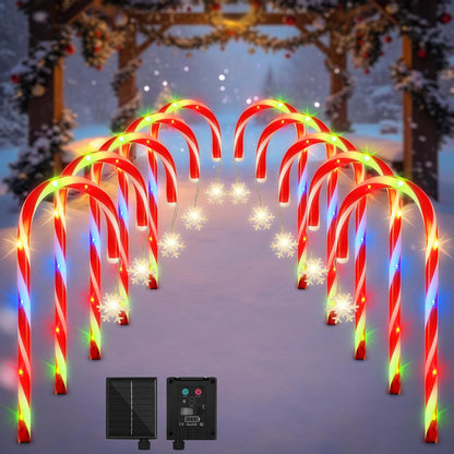 10 Pack Solar Candy Cane Pathway Lights, Warm White Christmas Decor
